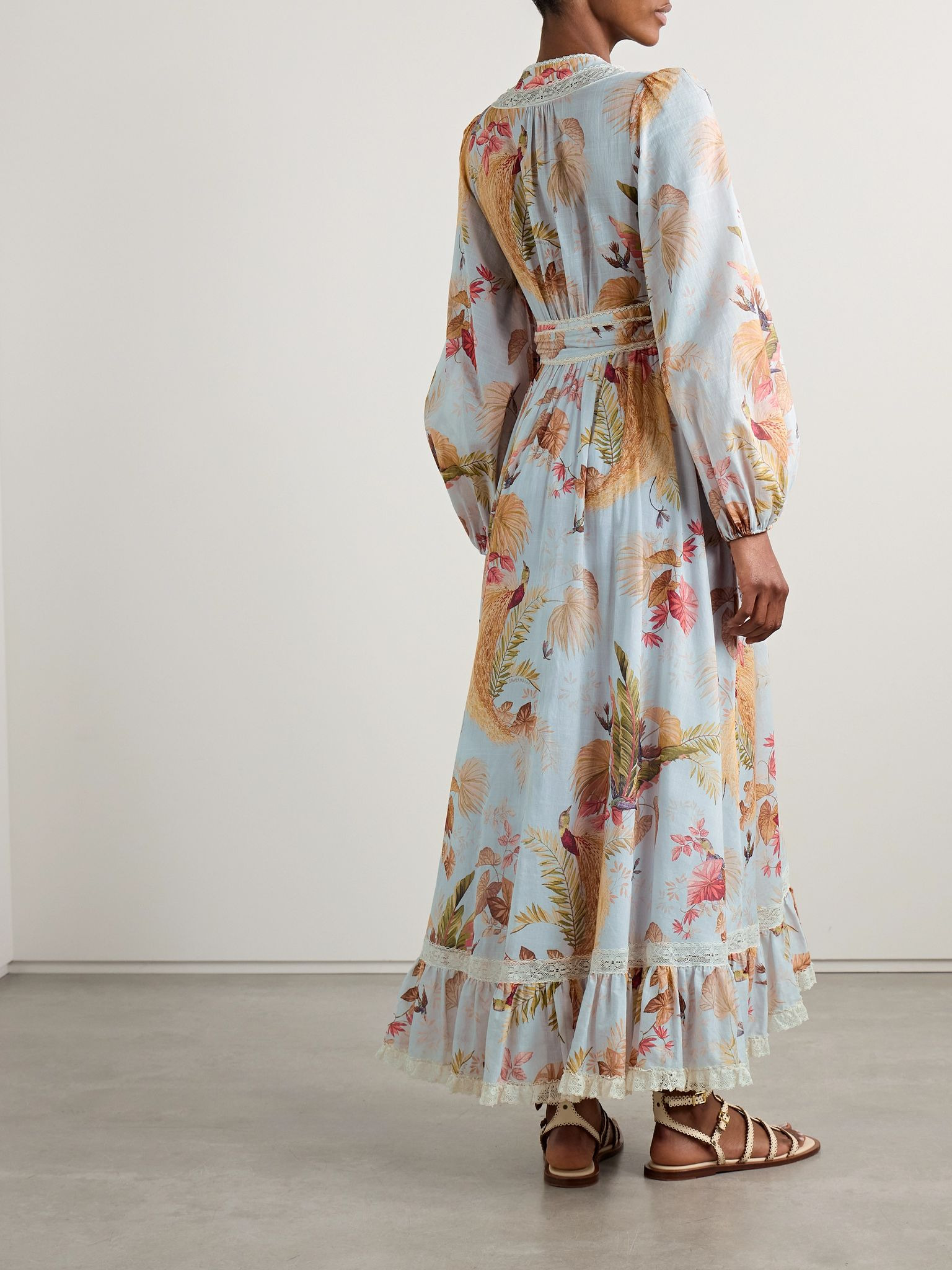 Ascension lace-trimmed tiered printed cotton-voile midi wrap dress Blue - 3