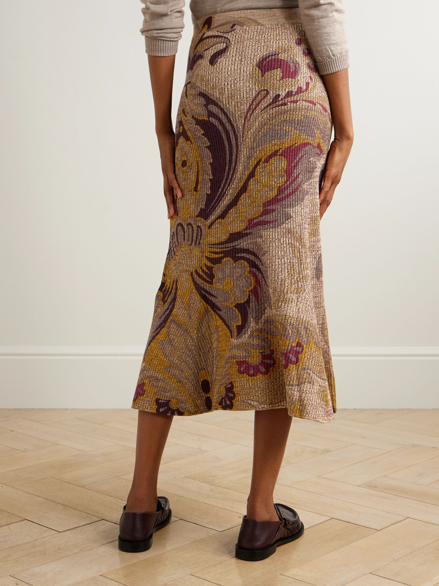 Ribbed paisley-print wool skirt Multi - 4