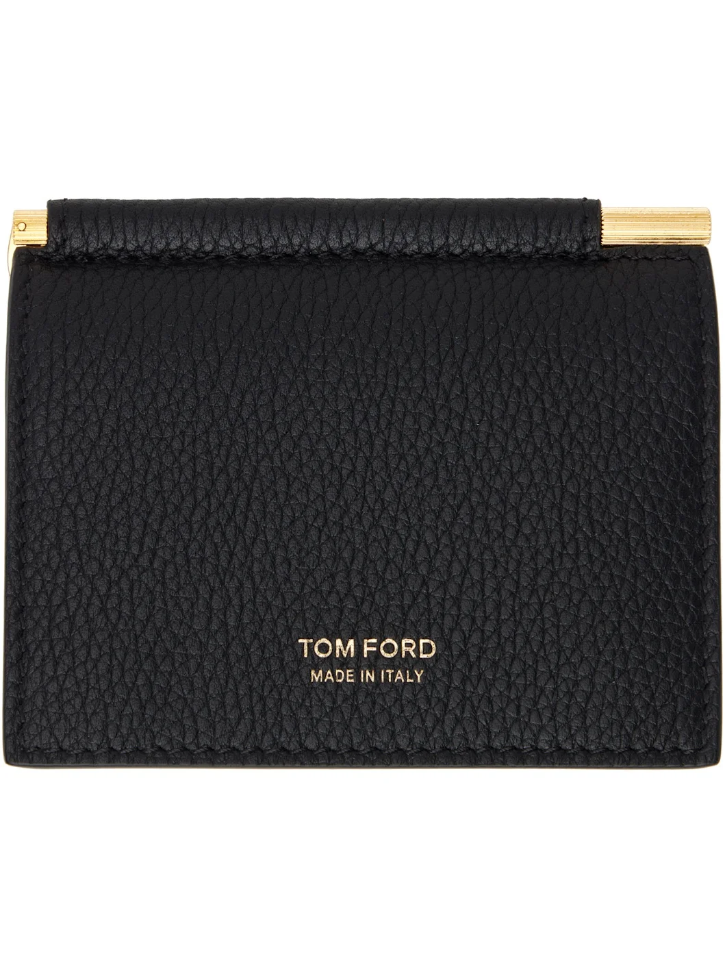 Black Small Grain Leather Money Clip Card Holder - 1