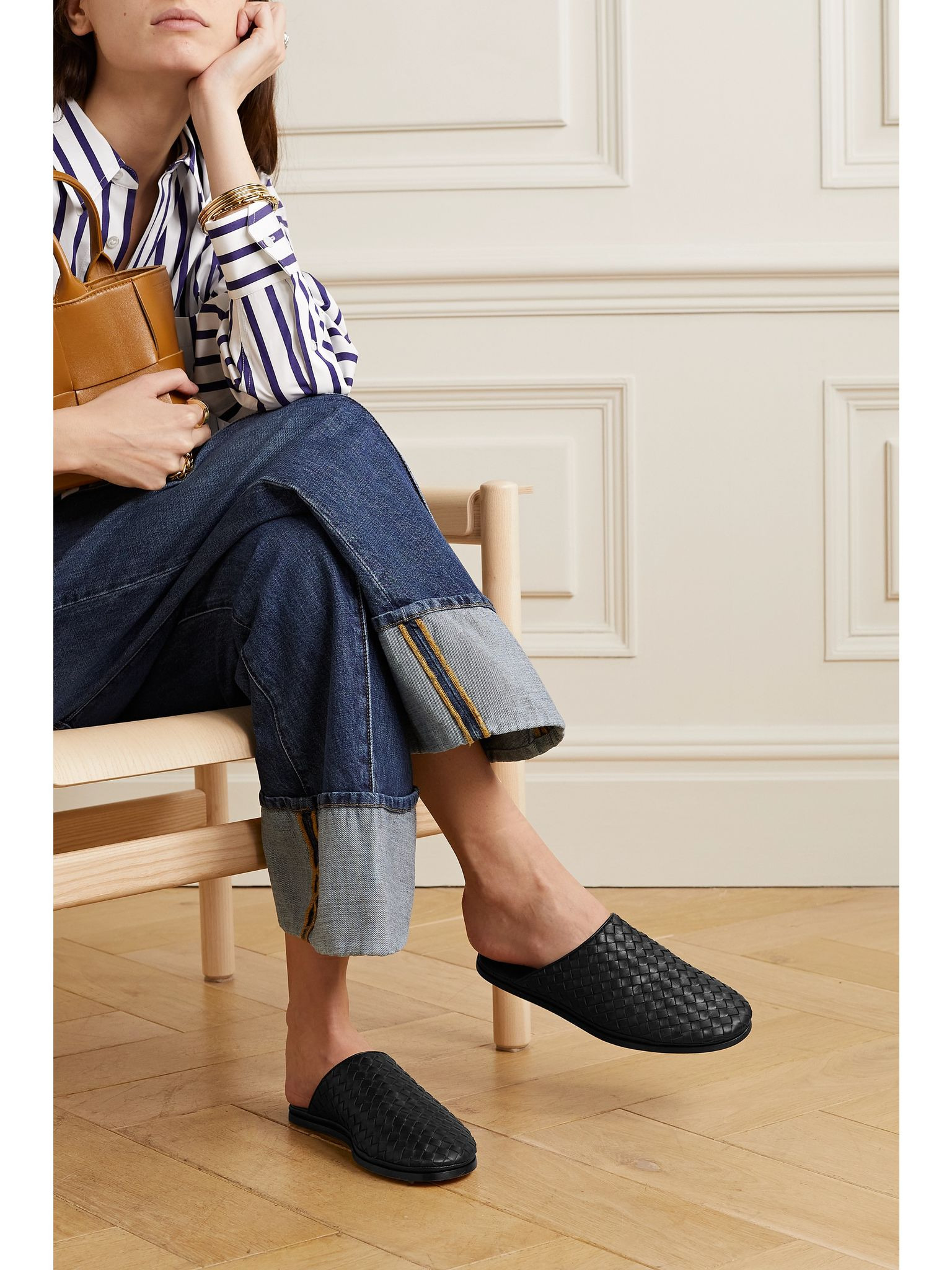 Intrecciato leather slippers Black - 2