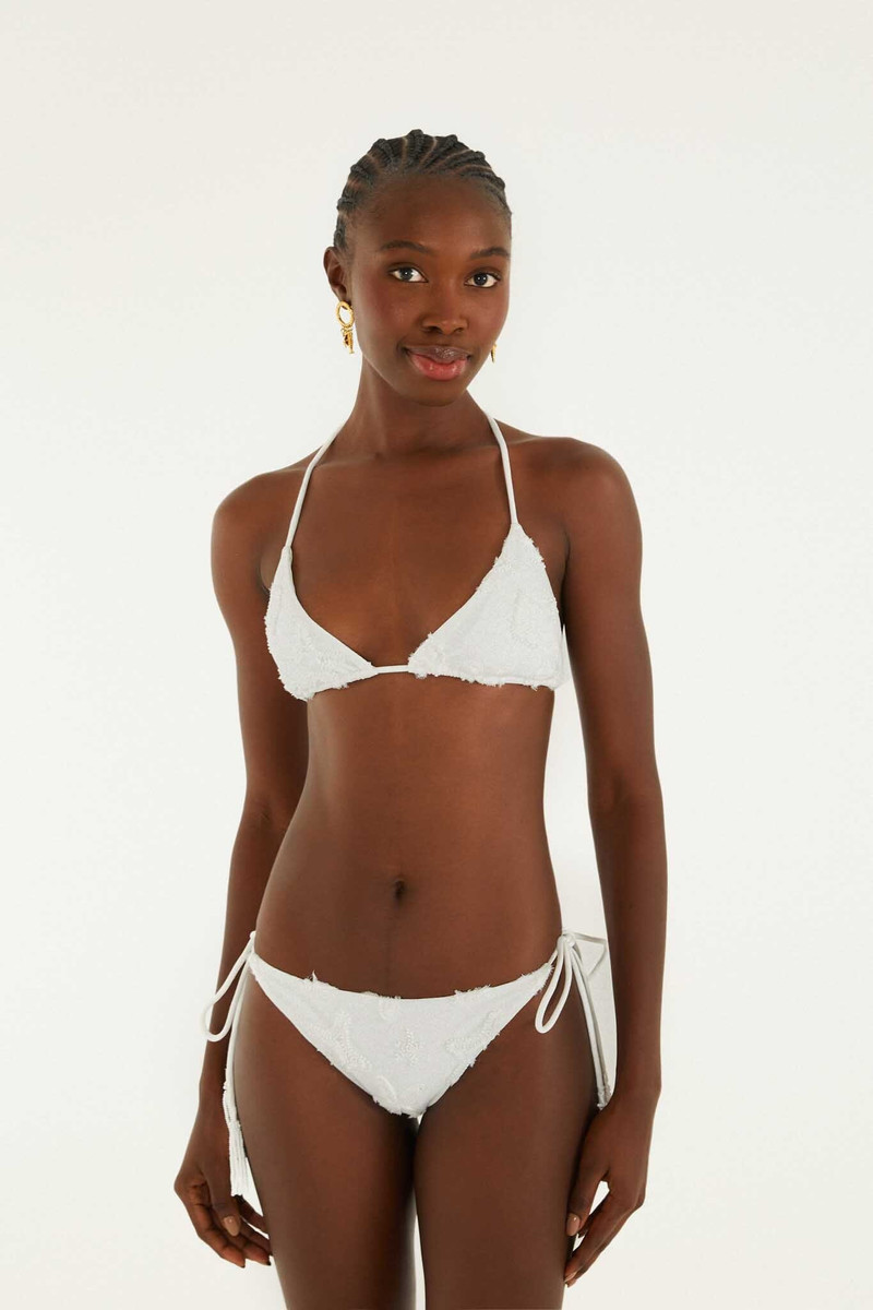 White Beaded Side Ties Full Bikini Bottom - 1