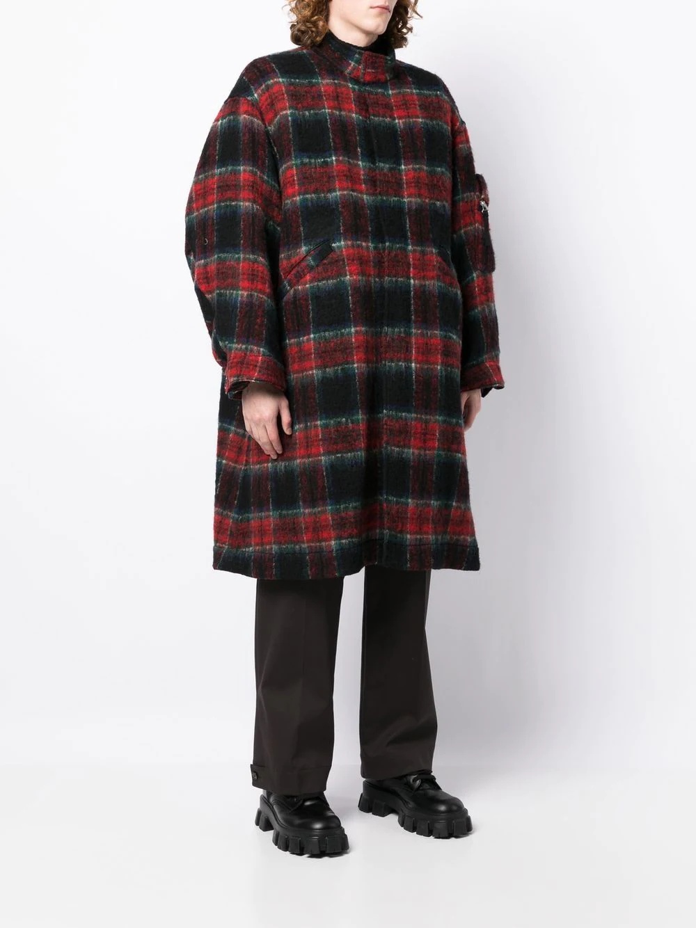 check-pattern zip-front midi coat - 3