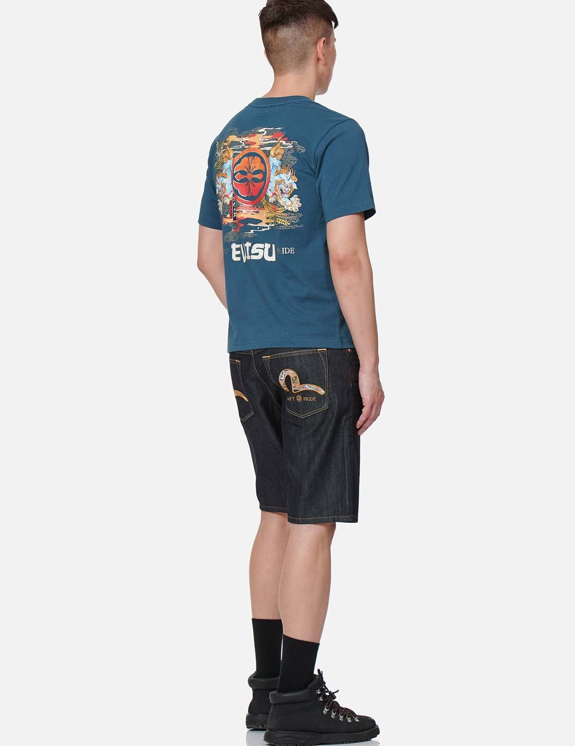 KOMAINU-PATTERN SEAGULL DENIM SHORTS - 5