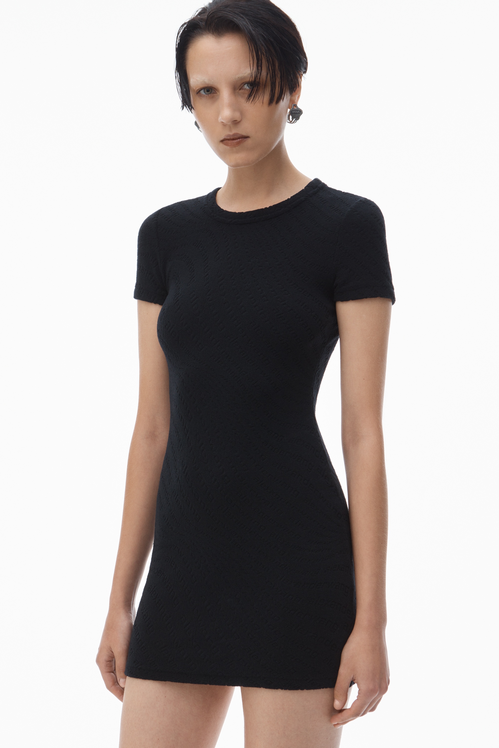 logo jacquard stretch short sleeve mini dress - 3