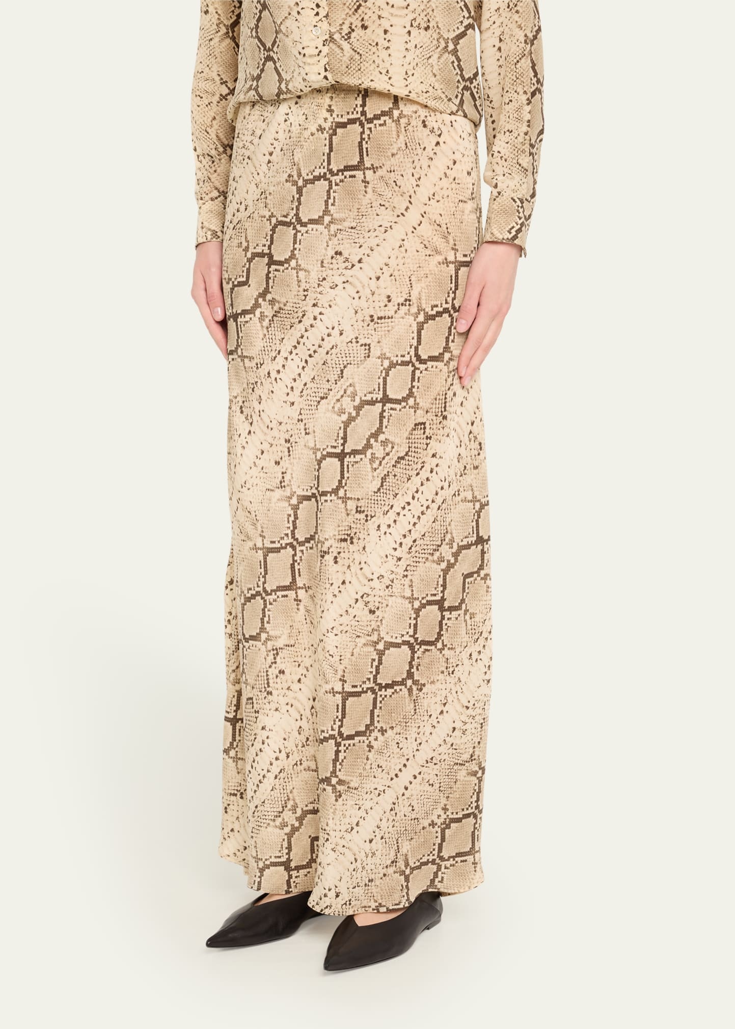 Snake Bias-Cut Silk Maxi Skirt - 4