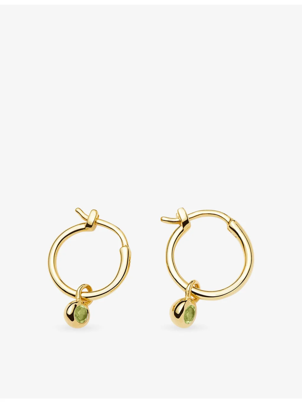 August Birthstone Mini Charm 18ct Yellow Gold Plated Brass And Peridot Hoop Earrings - 1