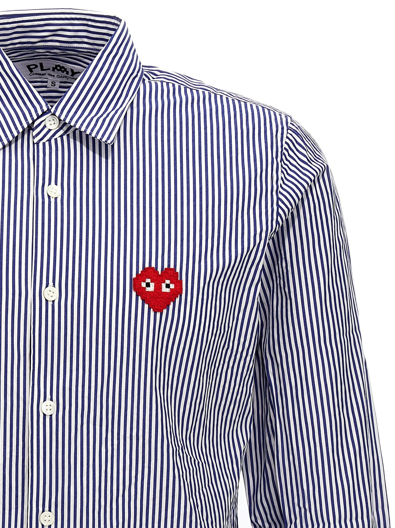 Logo Patch Striped Shirt Shirt, Blouse Blue - 3