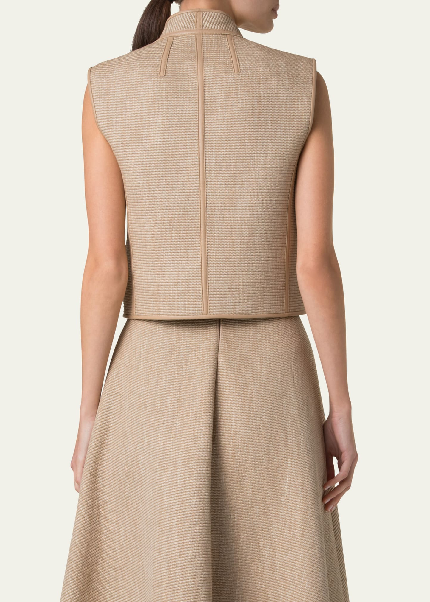 Alvaro Short Raffia Leather-Trim Vest - 3