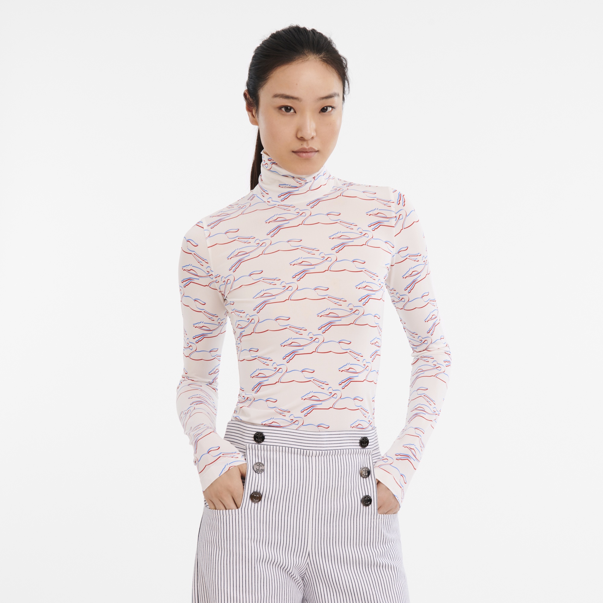 Fall-Winter 2023 Collection Thin turtleneck sweater Cobalt/Red - OTHER - 2