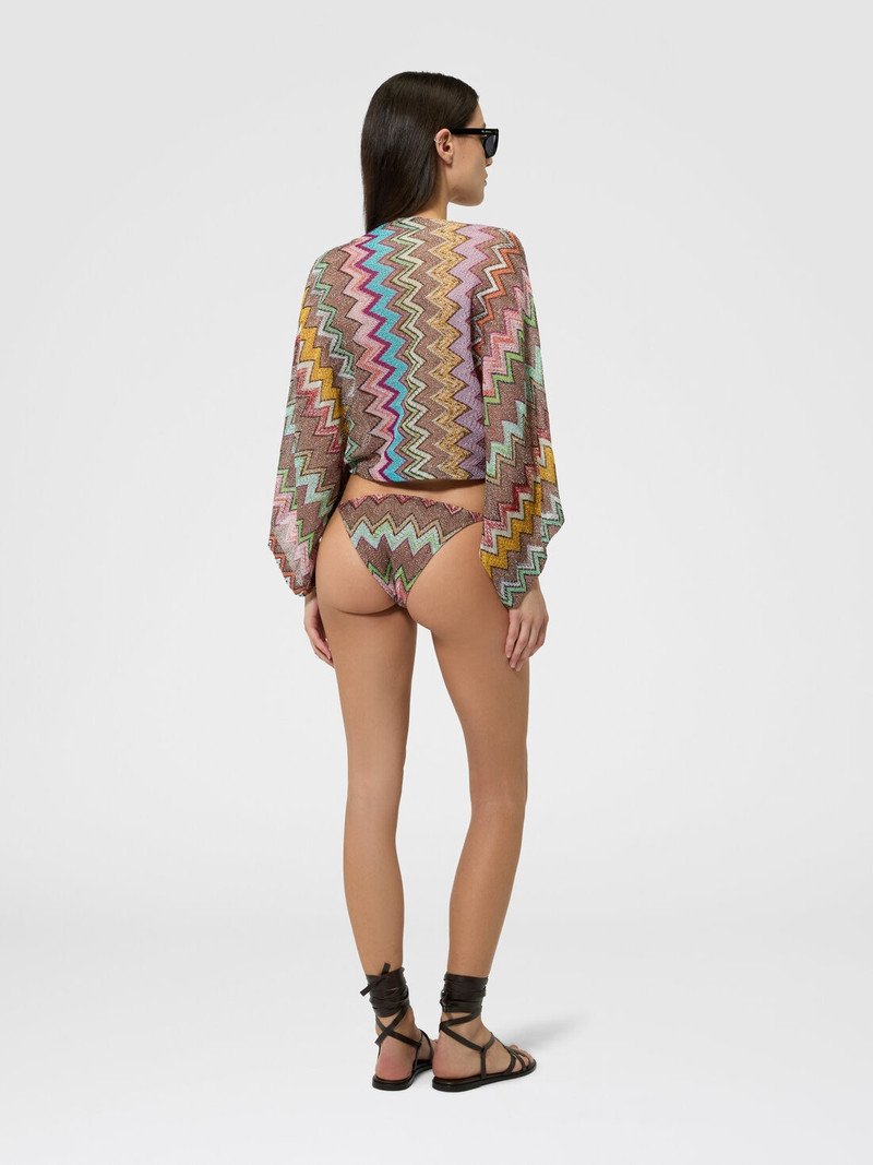 Long-sleeved top in lamé viscose with macro zigzag pattern 3