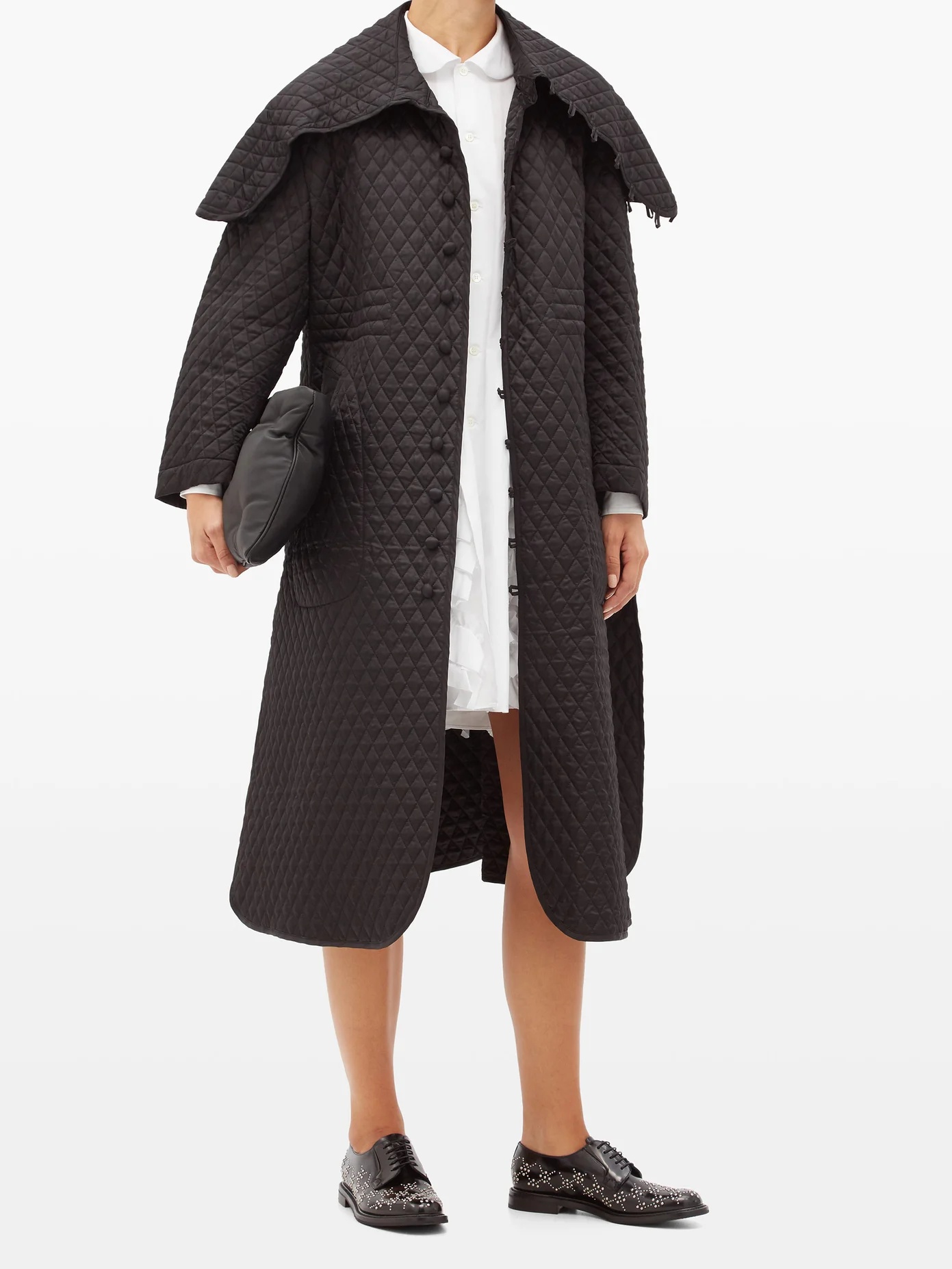 Exaggerated-collar matelassé coat - 2