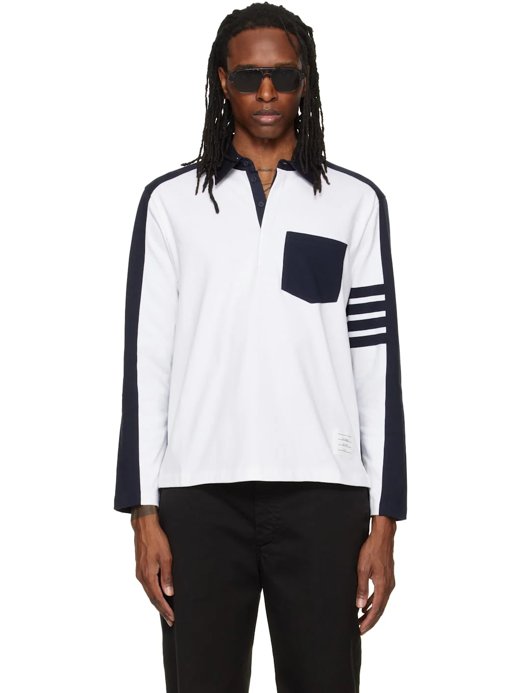 White & Navy Oversized Colorblock Rugby Polo - 1