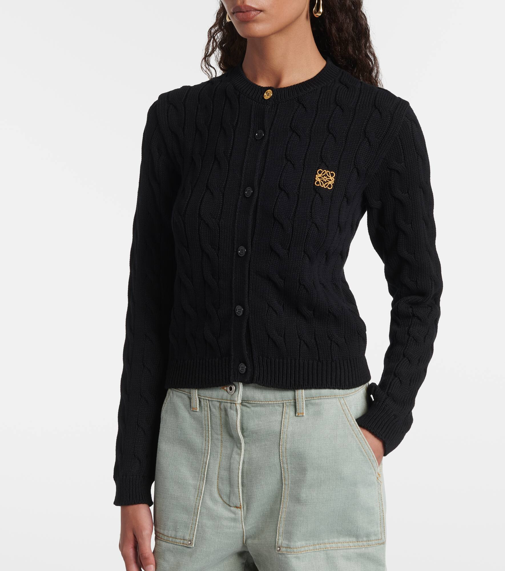 Anagram cable-knit cotton cardigan - 5