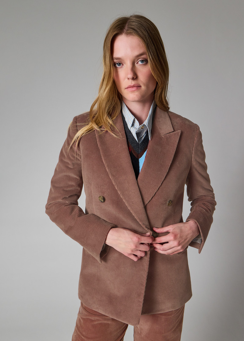 Women's Brown Cord Double-Breasted Blazer 9