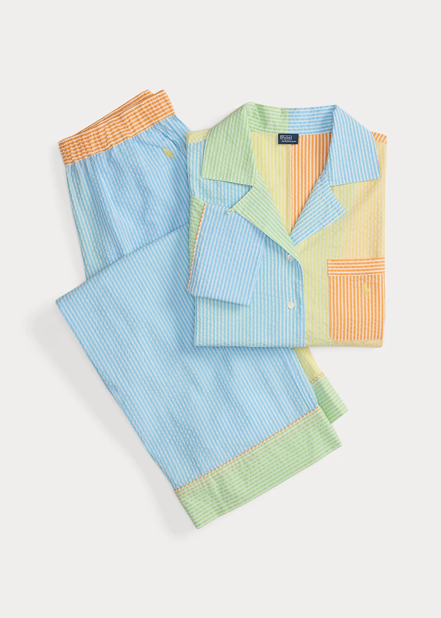 Color-Blocked Seersucker Pajama Set - 1