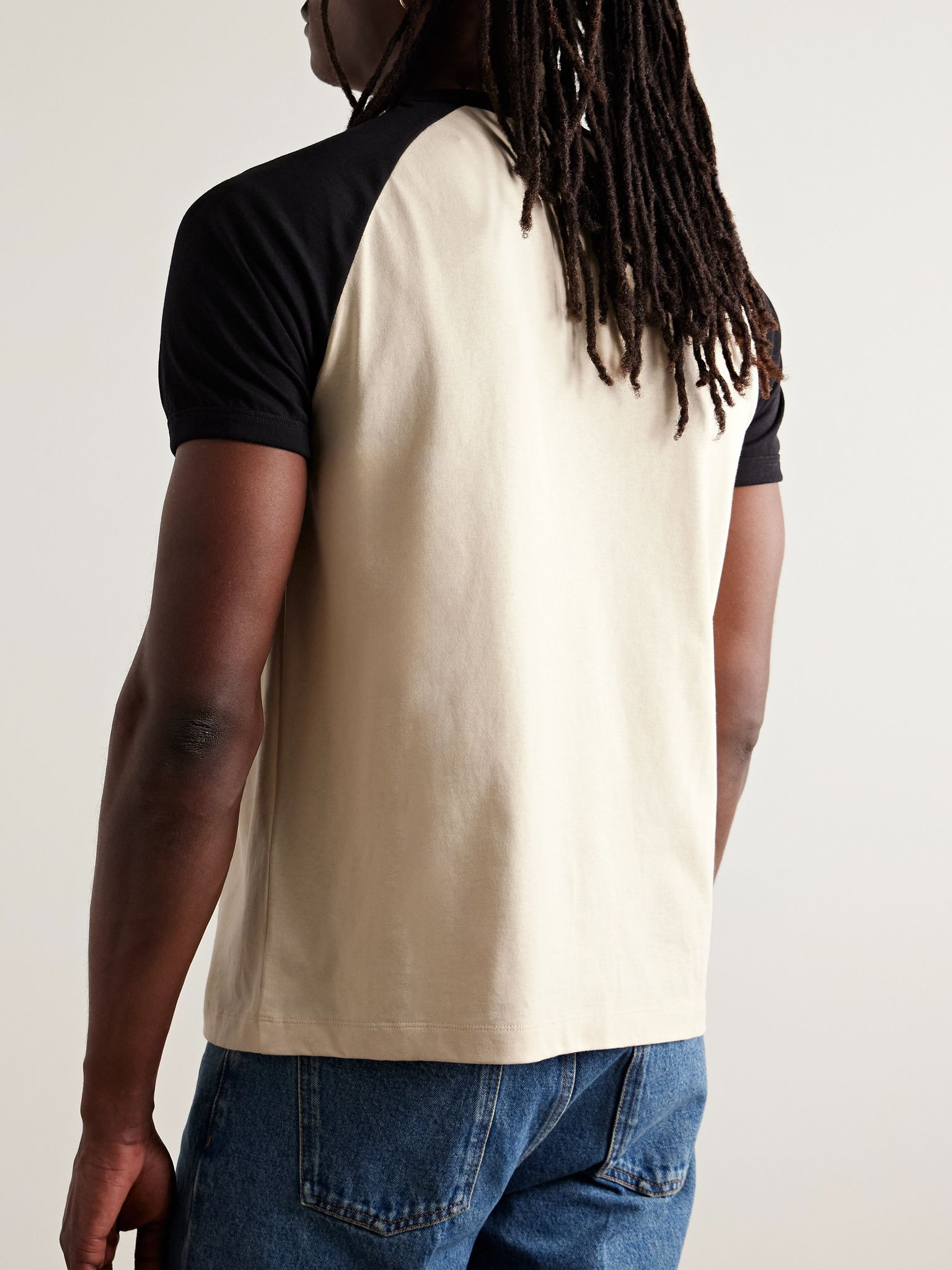 Slim-Fit Colour-Block Logo-Print Cotton-Jersey T-Shirt Cream - 4