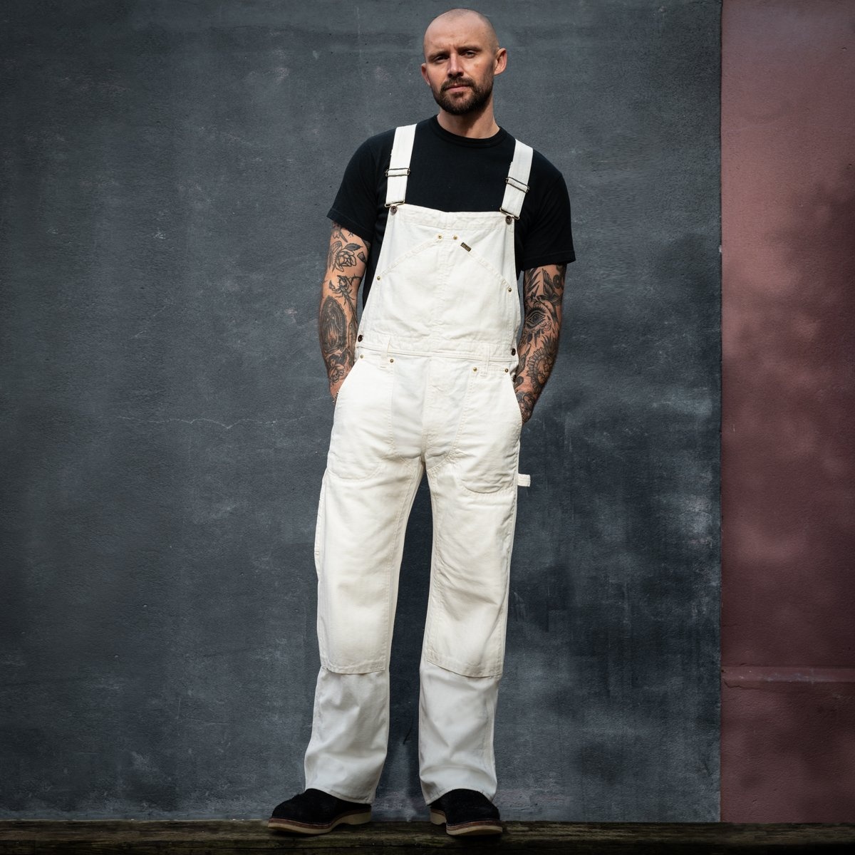 10.5oz Herringbone Double Knee Overalls - White - 4