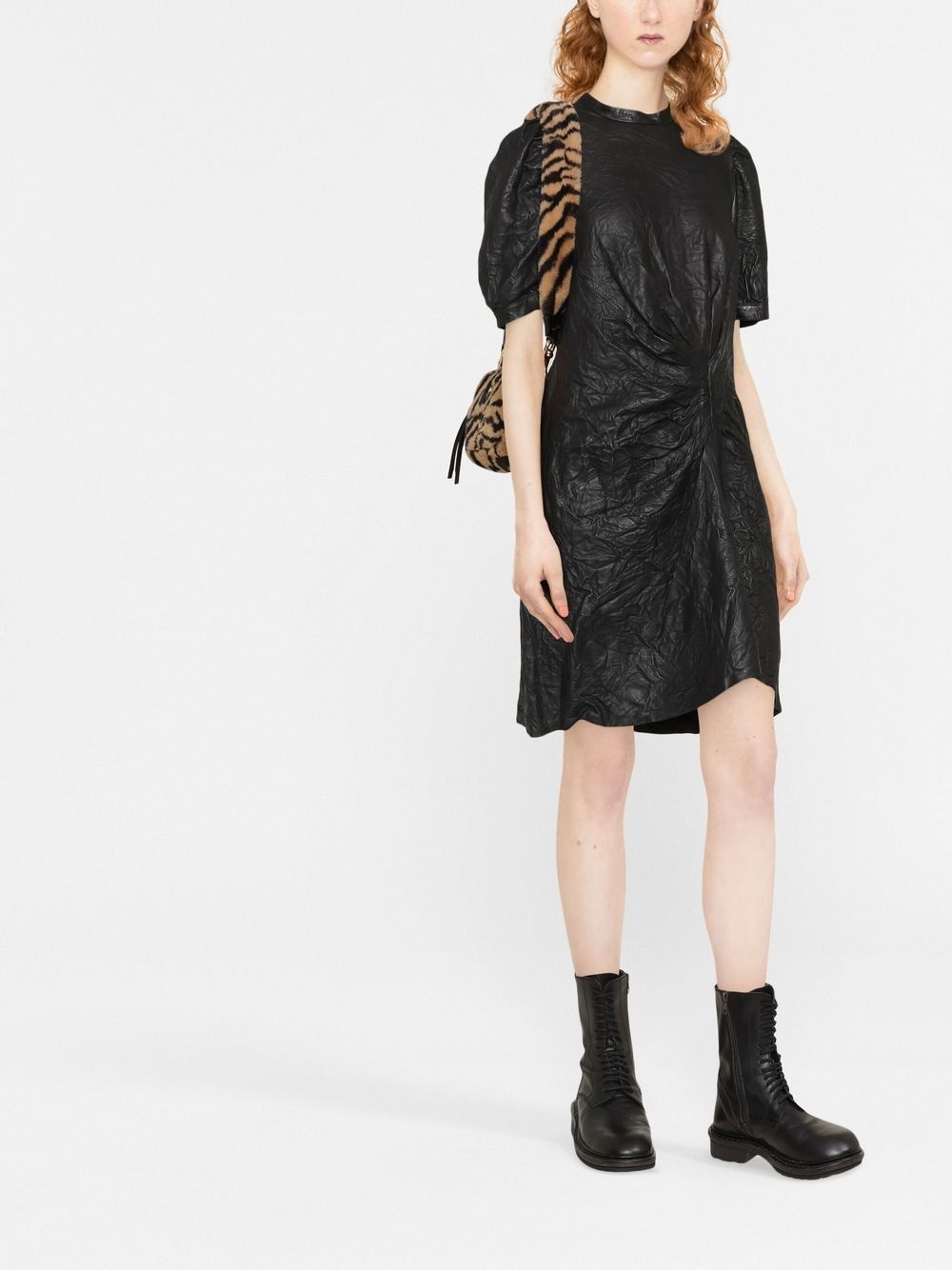 short-sleeved leather dress - 2