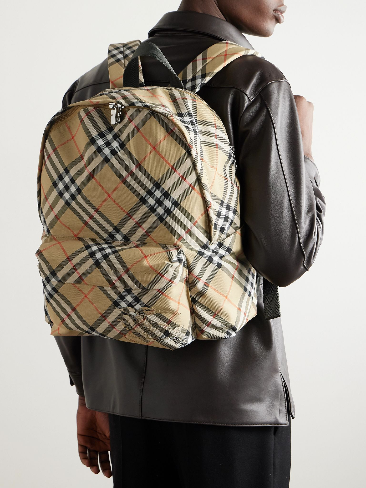 Checked Coated-Canvas Backpack Brown - 2