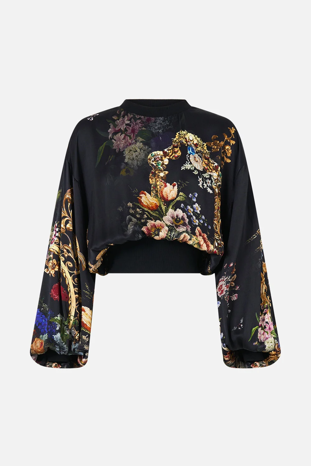RELAXED CROPPED CREW NECK JUMPER NIGHT GARDEN - 1
