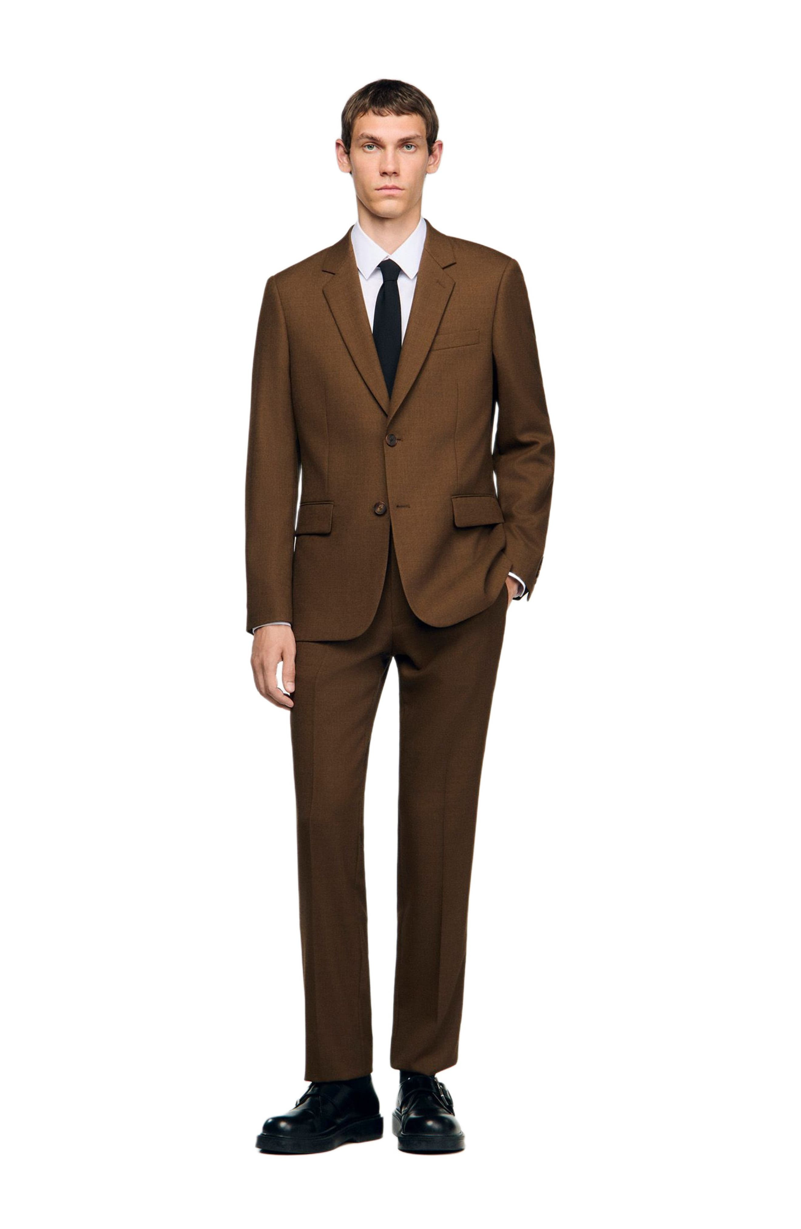 SANDRO Tailored Virgin Wool Jacket in Tobacco Brown at Nordstrom - 4