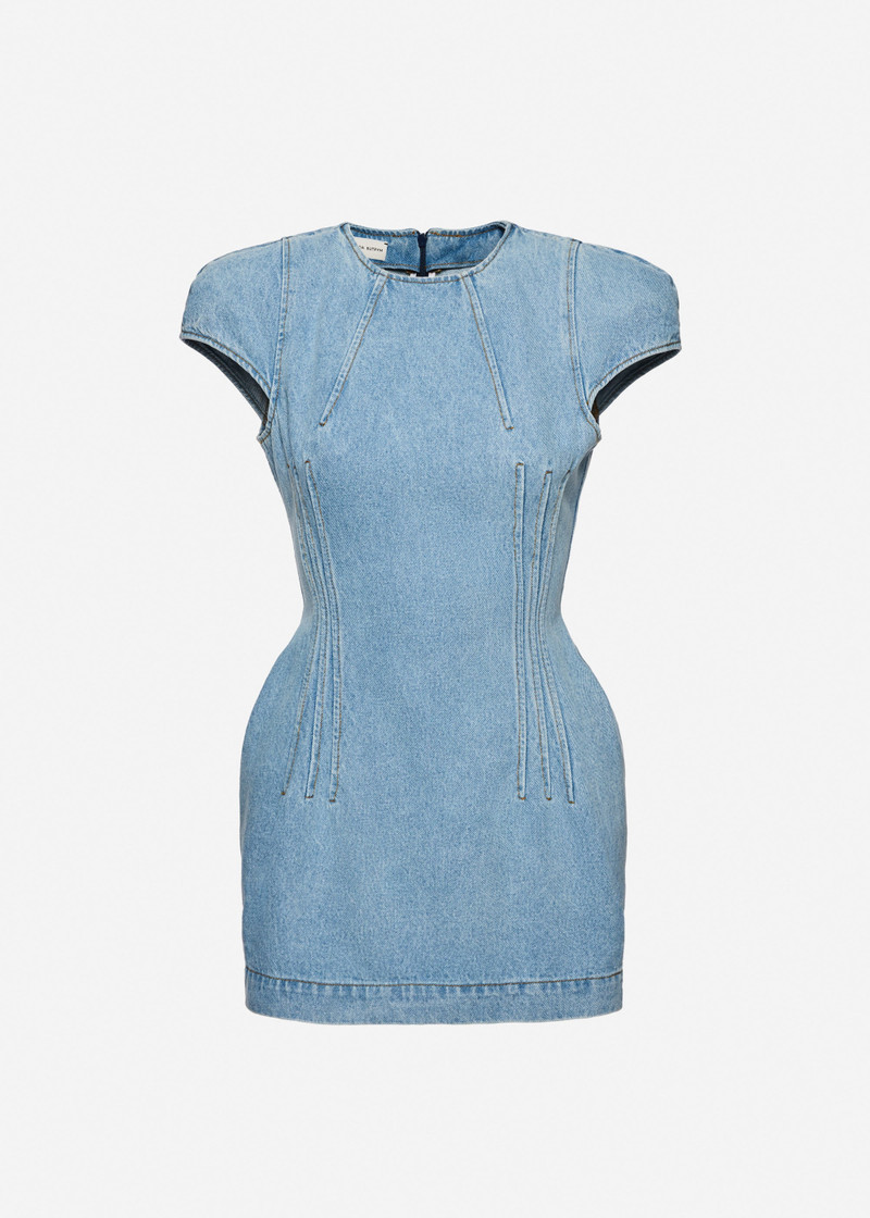 Short-sleeve denim mini dress in light blue 1
