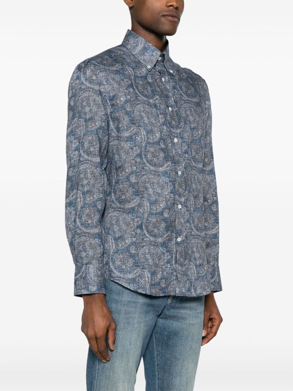 paisley-print linen shirt - 3