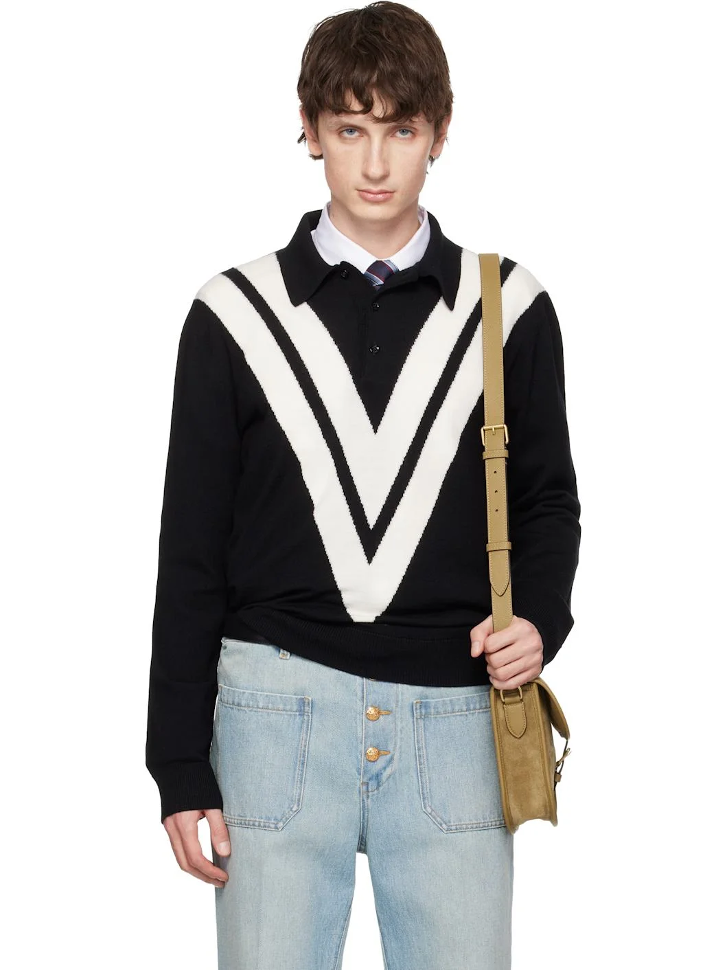 Black Knit Wool Logo Polo - 1