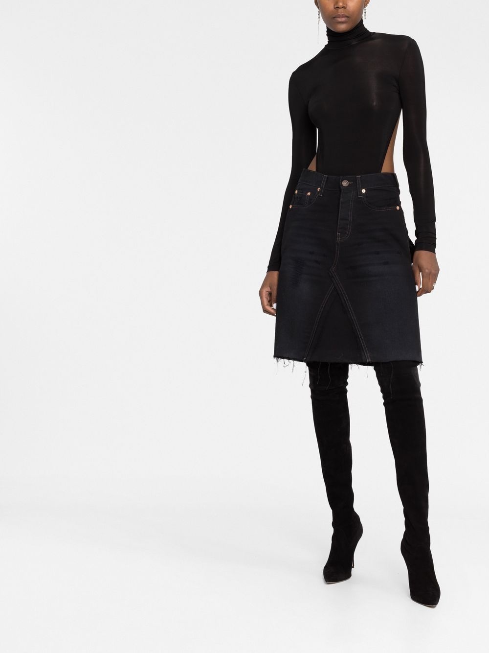 rip-detail A-line denim skirt - 2