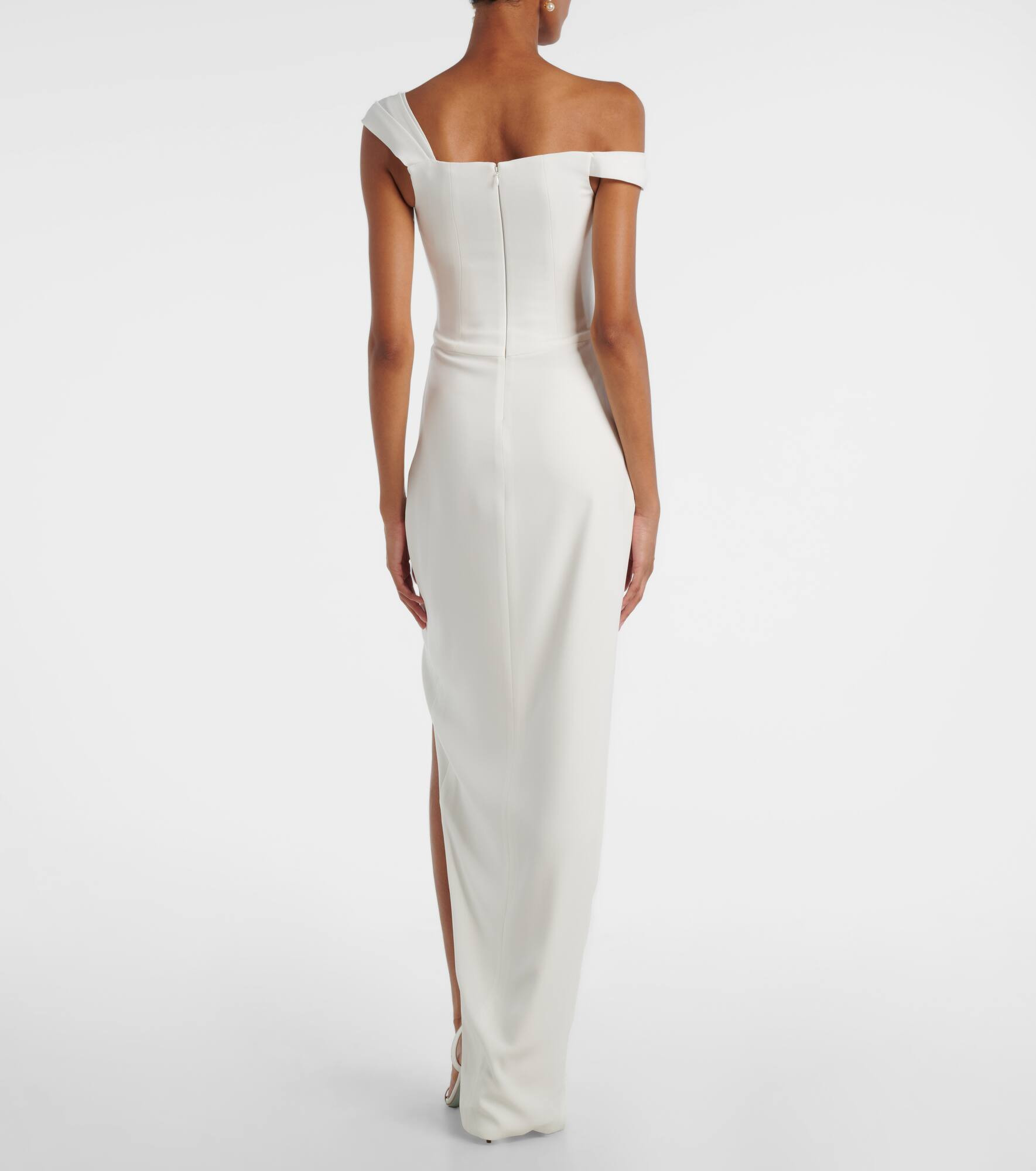 Bridal draped off-shoulder crêpe corset gown - 3