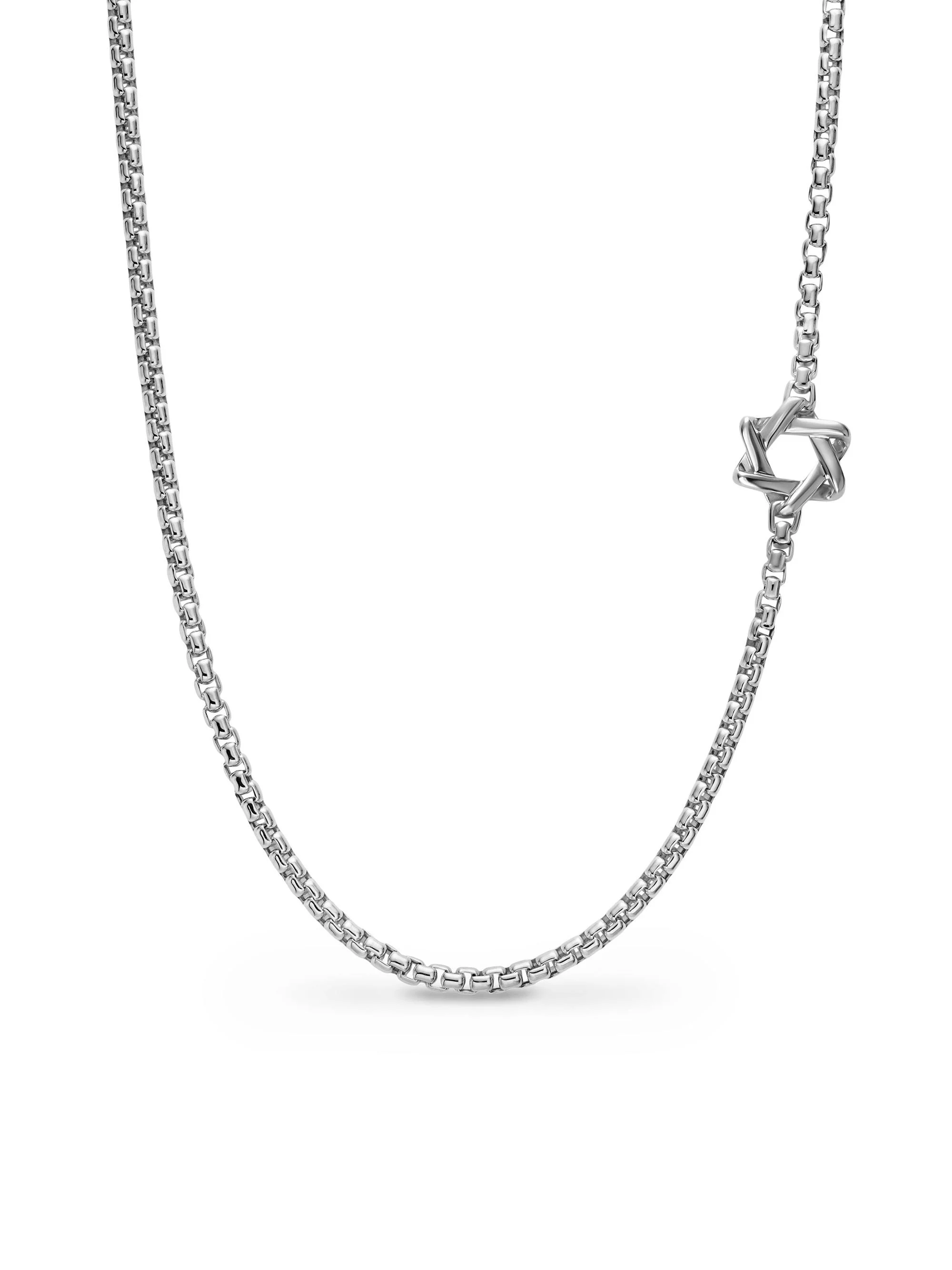 Men's Star of David Station Necklace in Sterling Silver, 3.6MM - Silver - 1