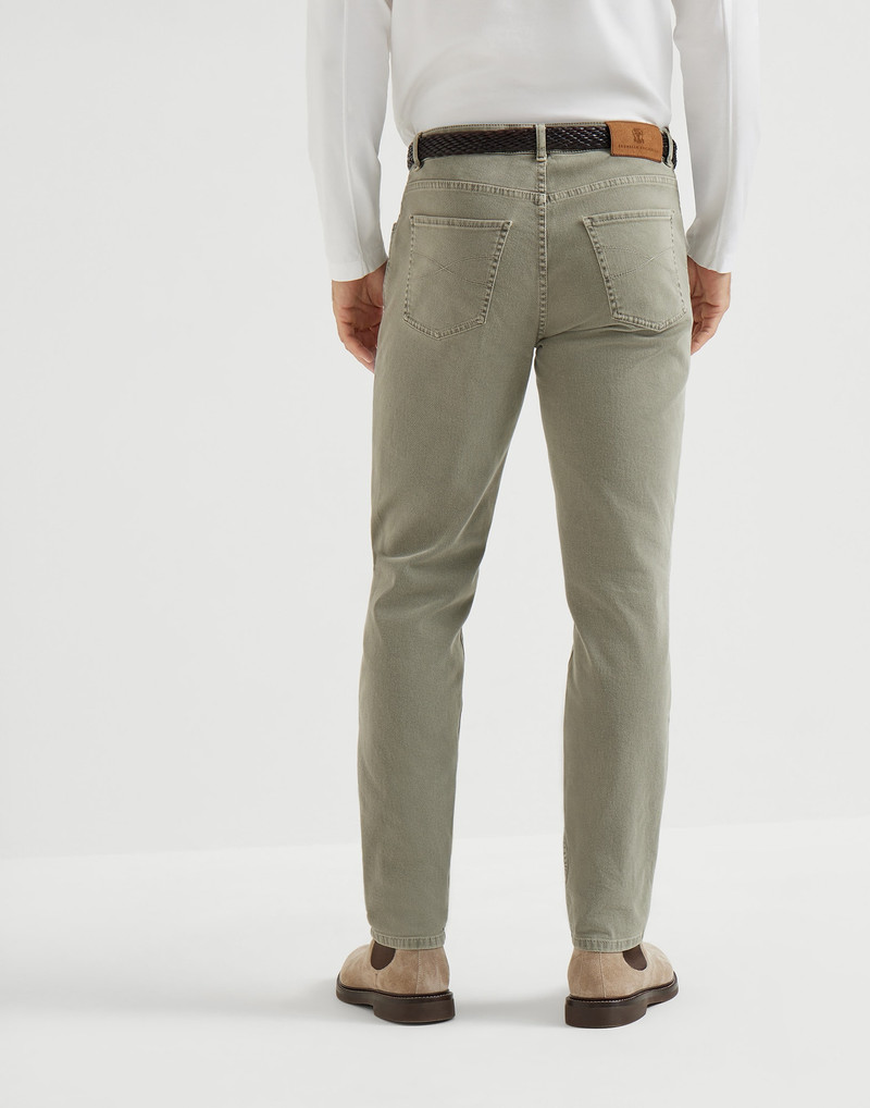 Brunello Cucinelli Garment-dyed traditional fit five-pocket trousers in comfort cotton lightweight denim outlook