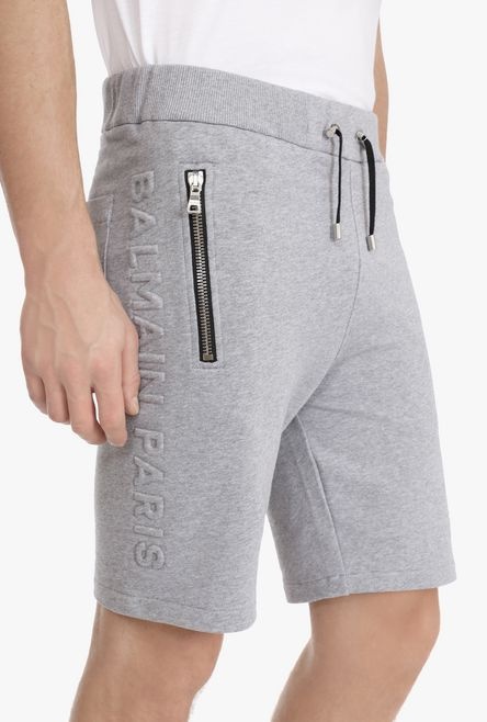 Heather gray cotton shorts with embossed gray Balmain Paris logo - 9