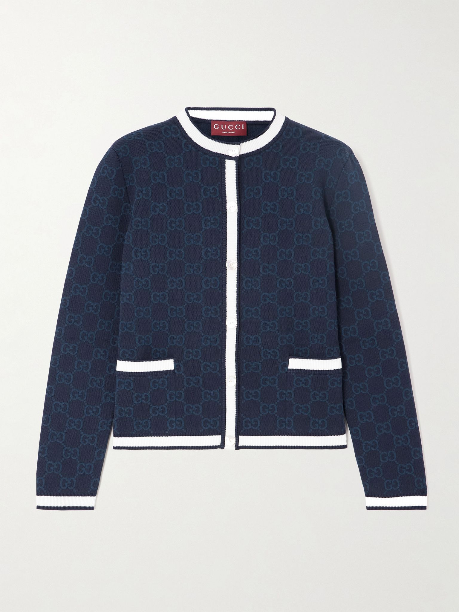 Striped jacquard-knit cotton cardigan Navy - 1