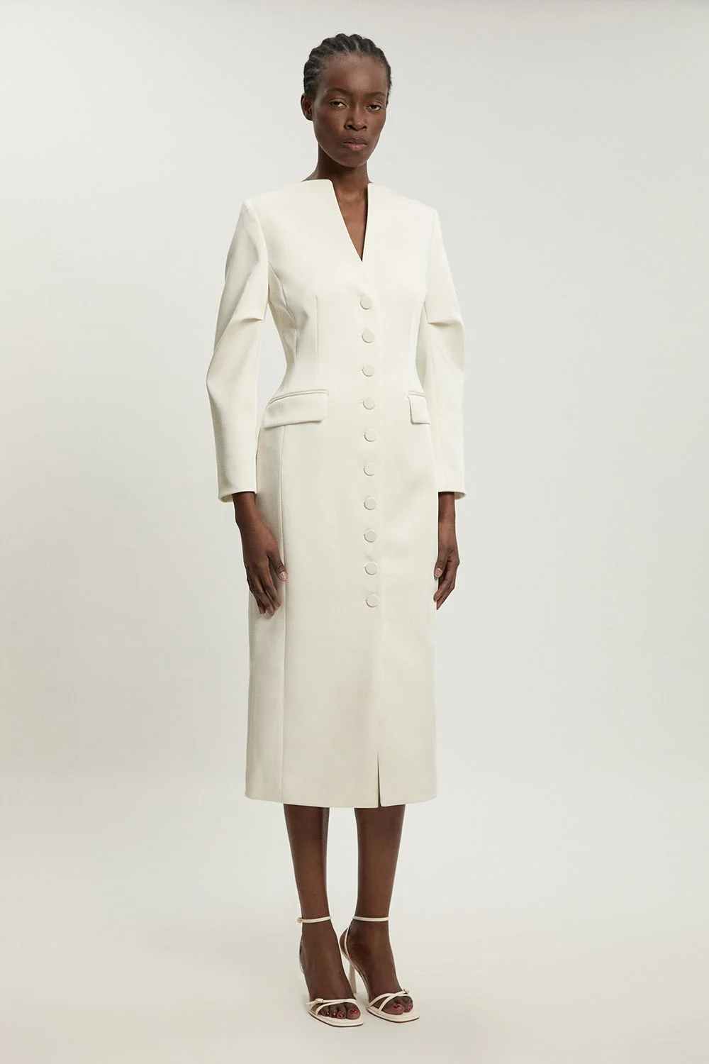 Petite Tailored Satin Button Through Midi Dress - 1