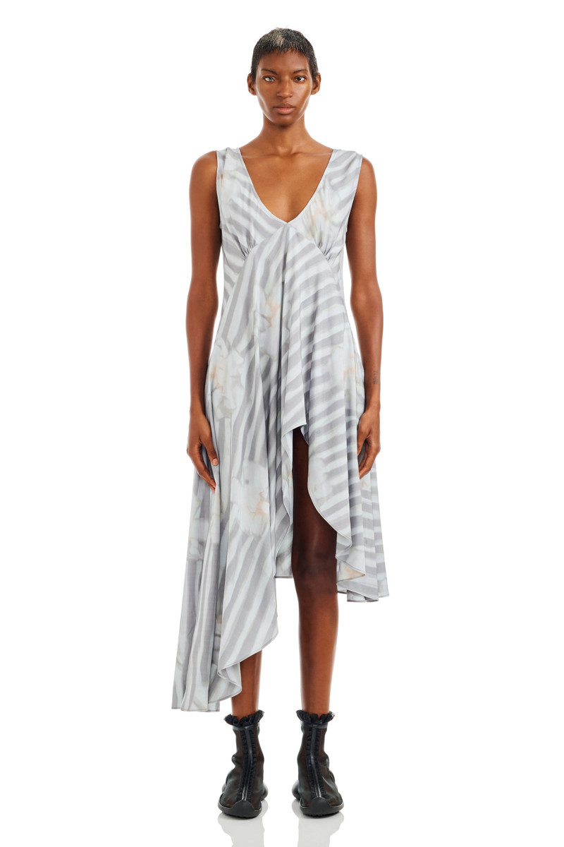 Collina Strada WASHED WAVY NAVY FLOWER STRIPE TULIP DRESS outlook