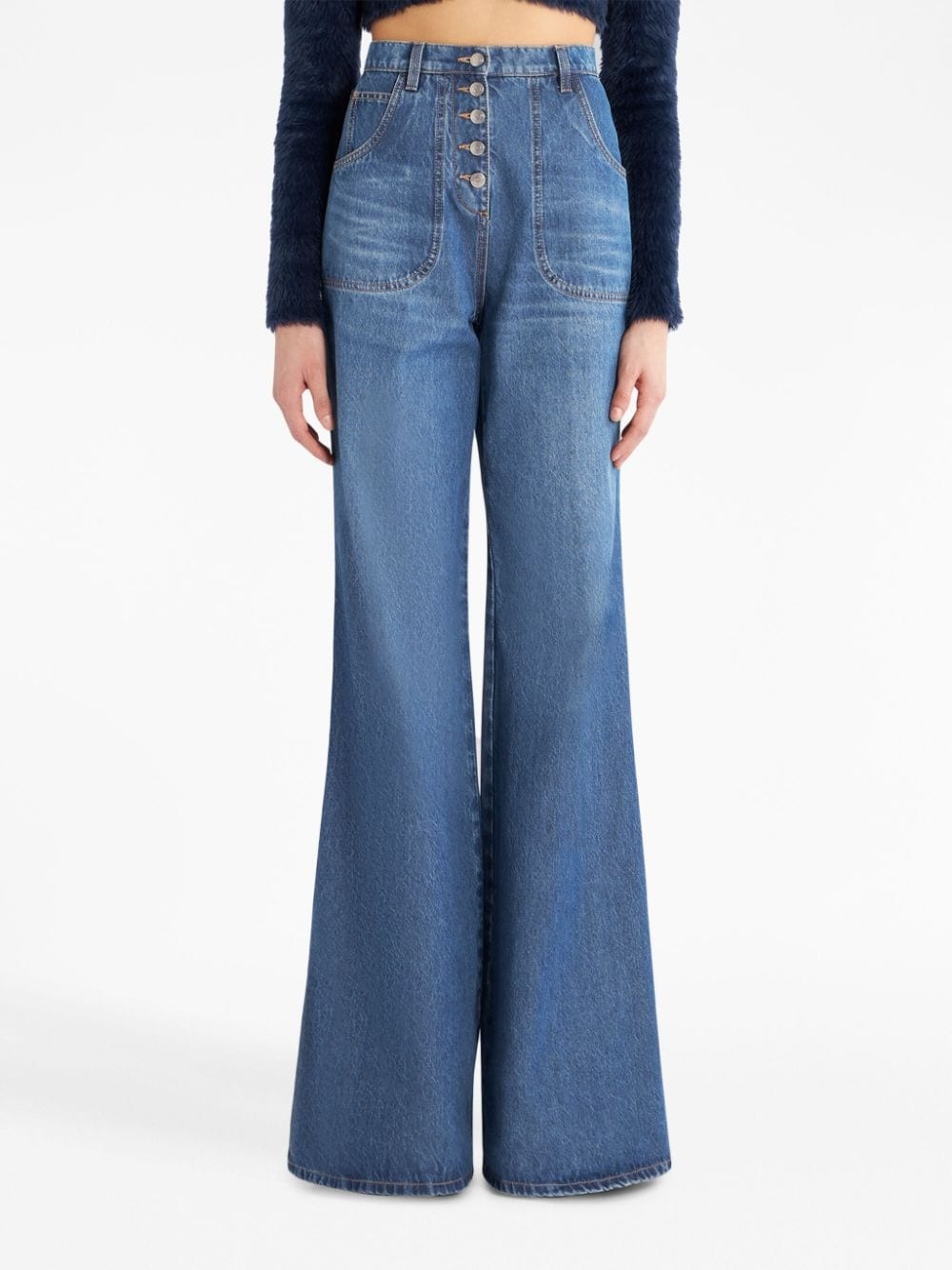floral-embroidered flared jeans - 3