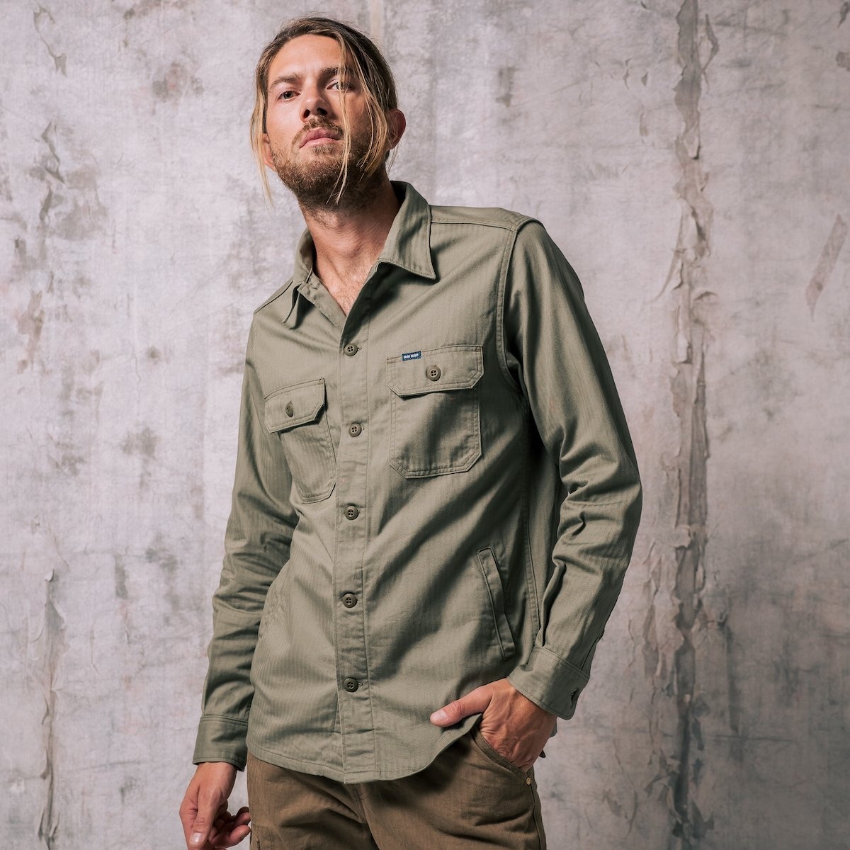 IHSH-385-ODG 9oz Herringbone Military Shirt - Olive Drab Green - 4