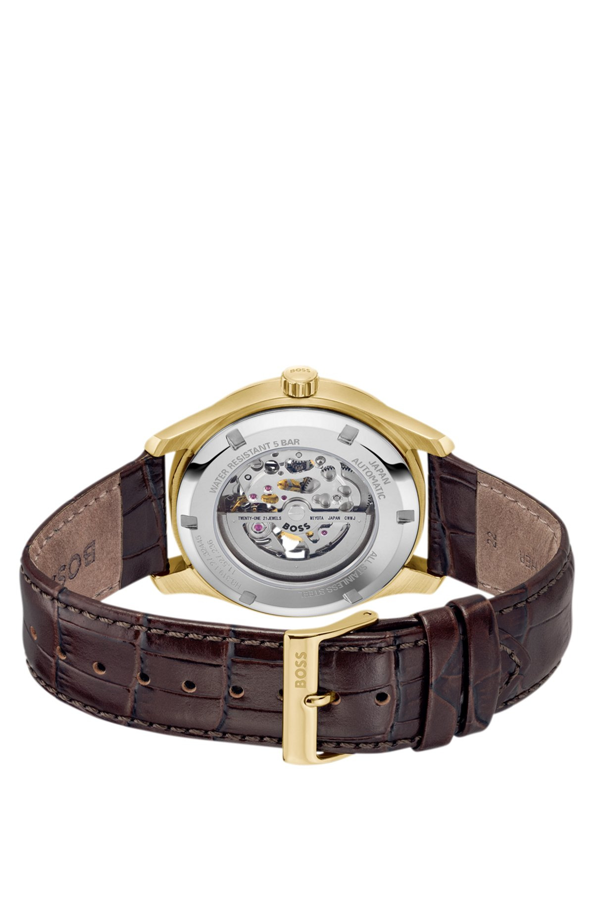 GOLD-TONE AUTOMATIC WATCH WITH SKELETON DIAL - 3