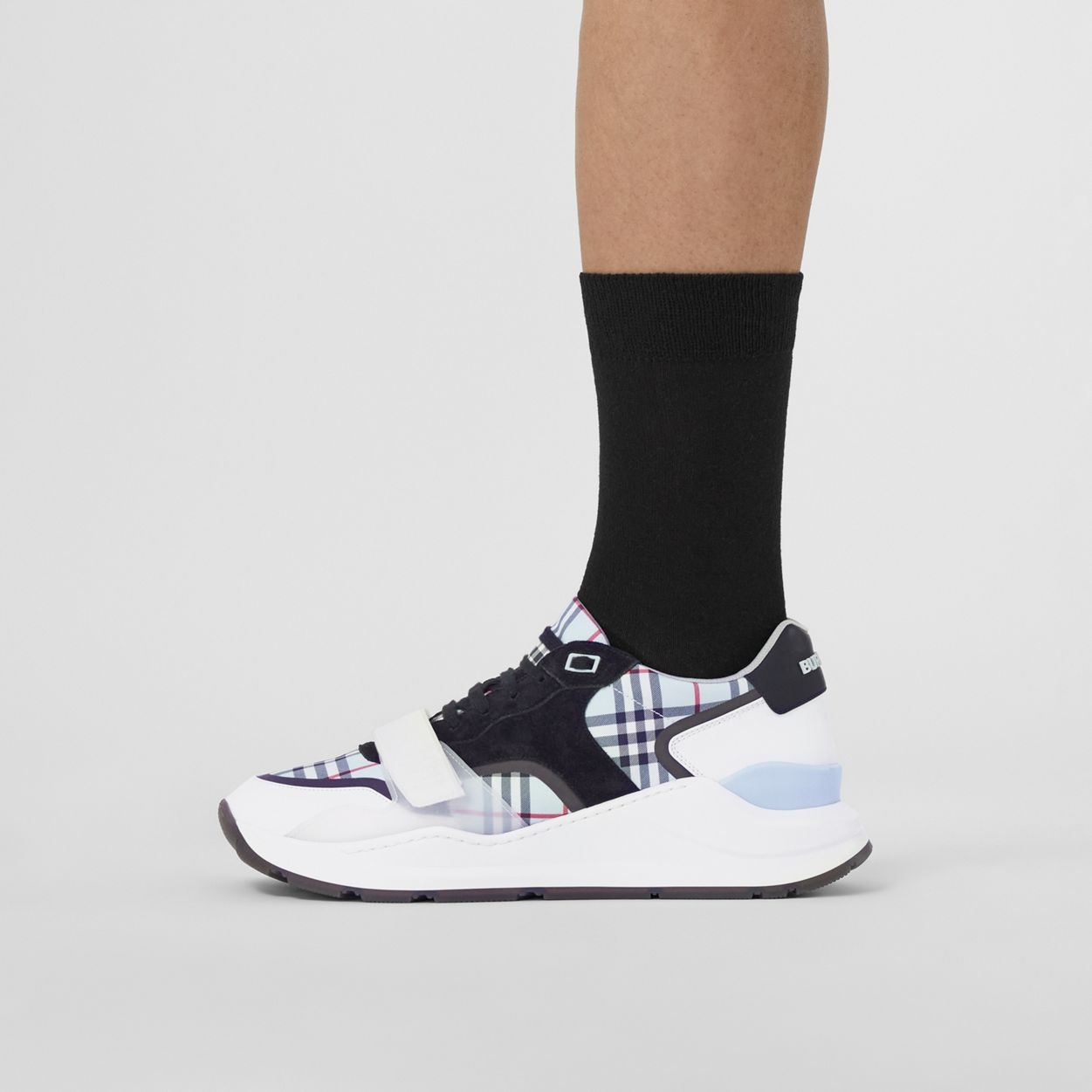Check Nylon, Leather and Suede Sneakers - 3