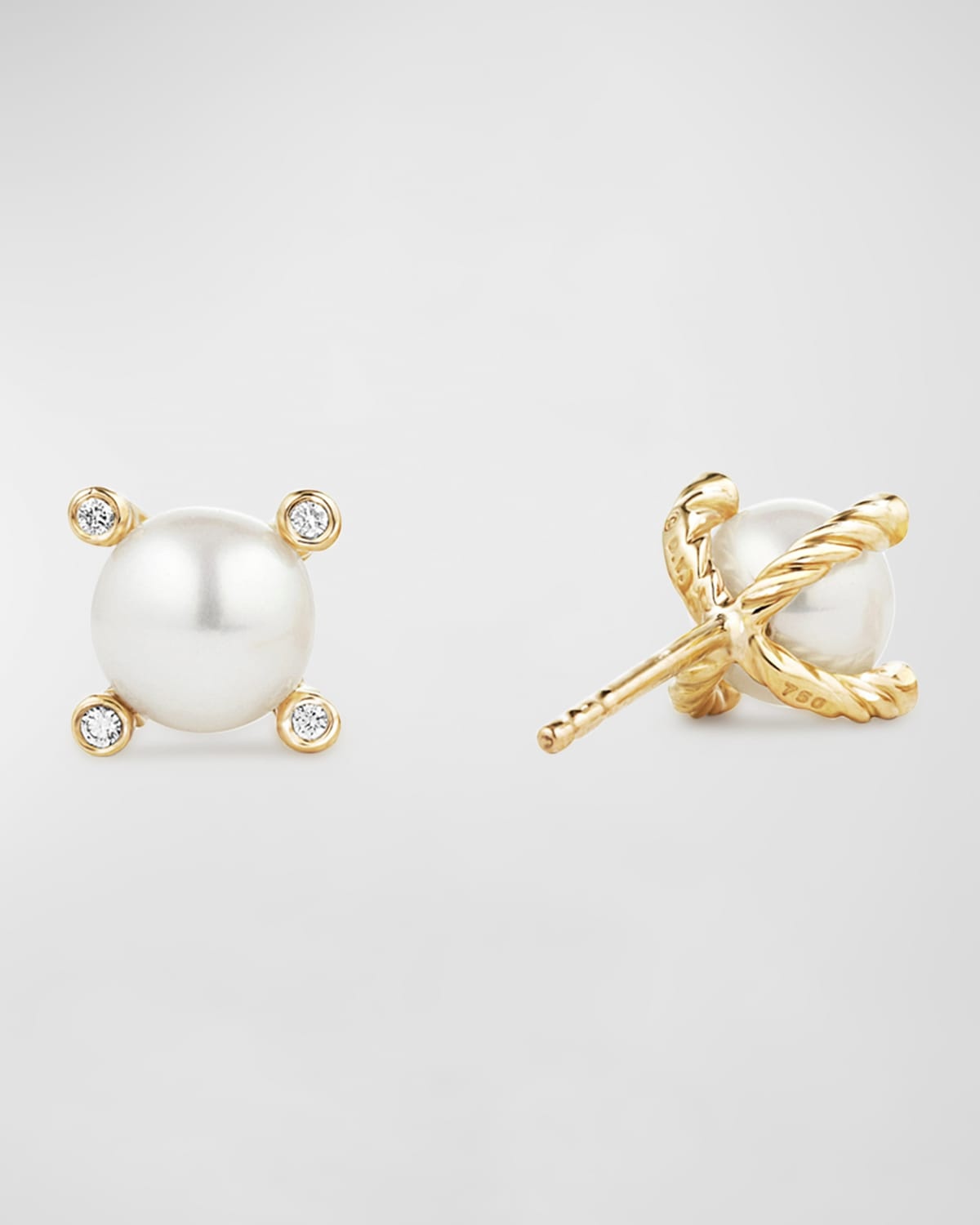 Cable Collectibles Stud Earrings with Diamonds and Pearl in 18K Gold, 7mm - 2