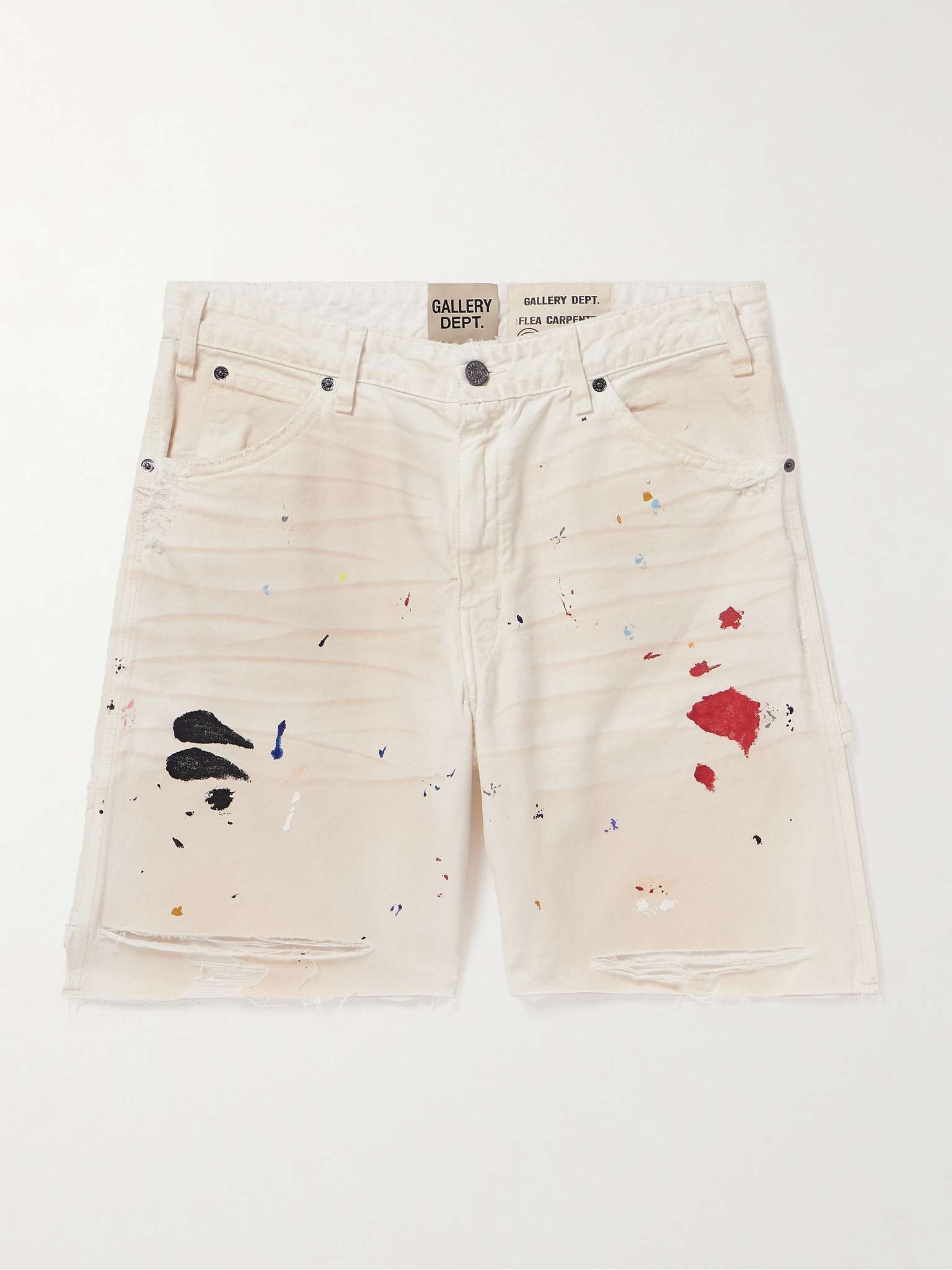 Flea Carpenter Straight-Leg Distressed Paint-Splattered Denim Shorts - 1