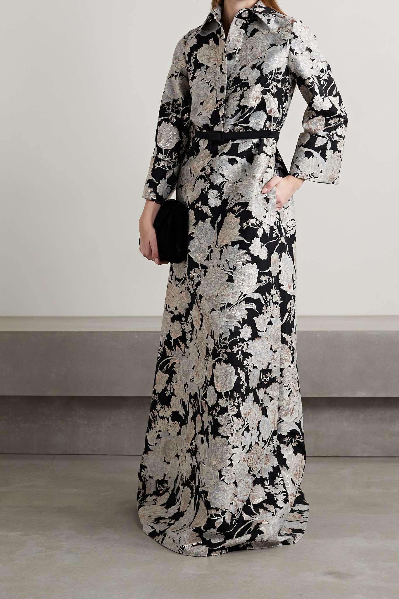 Ethel belted floral-brocade gown - 2