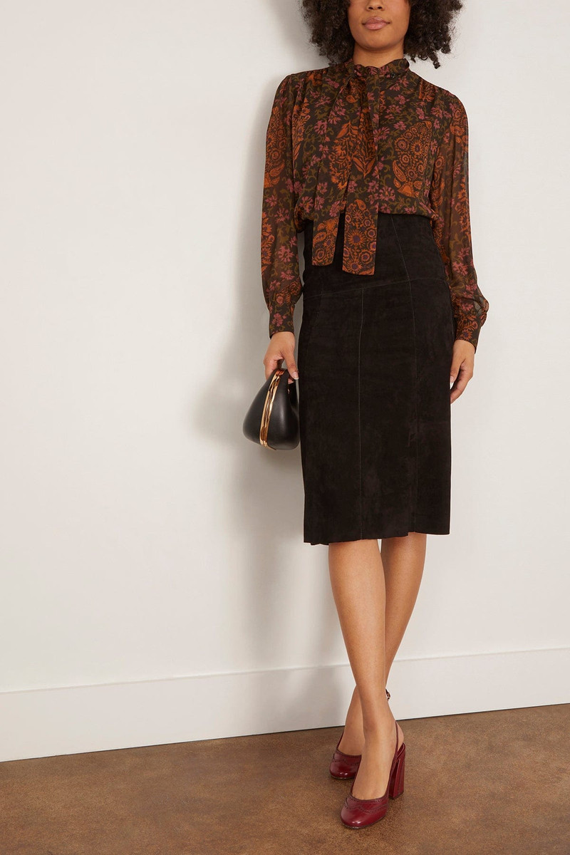 GIAMBATTISTA VALLI Paisley Tie Neck Top in Brown outlook