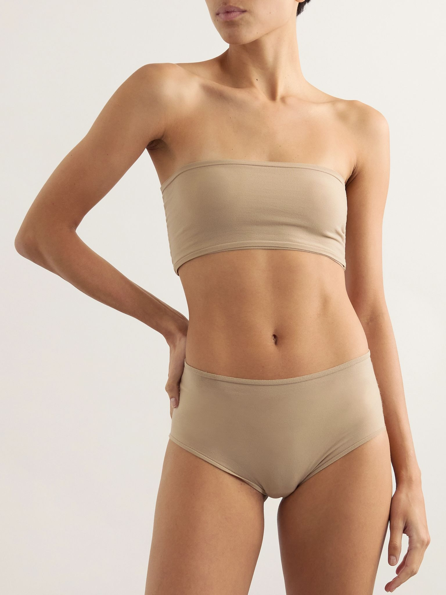 Stretch-jersey bandeau bra and briefs set Taupe - 2