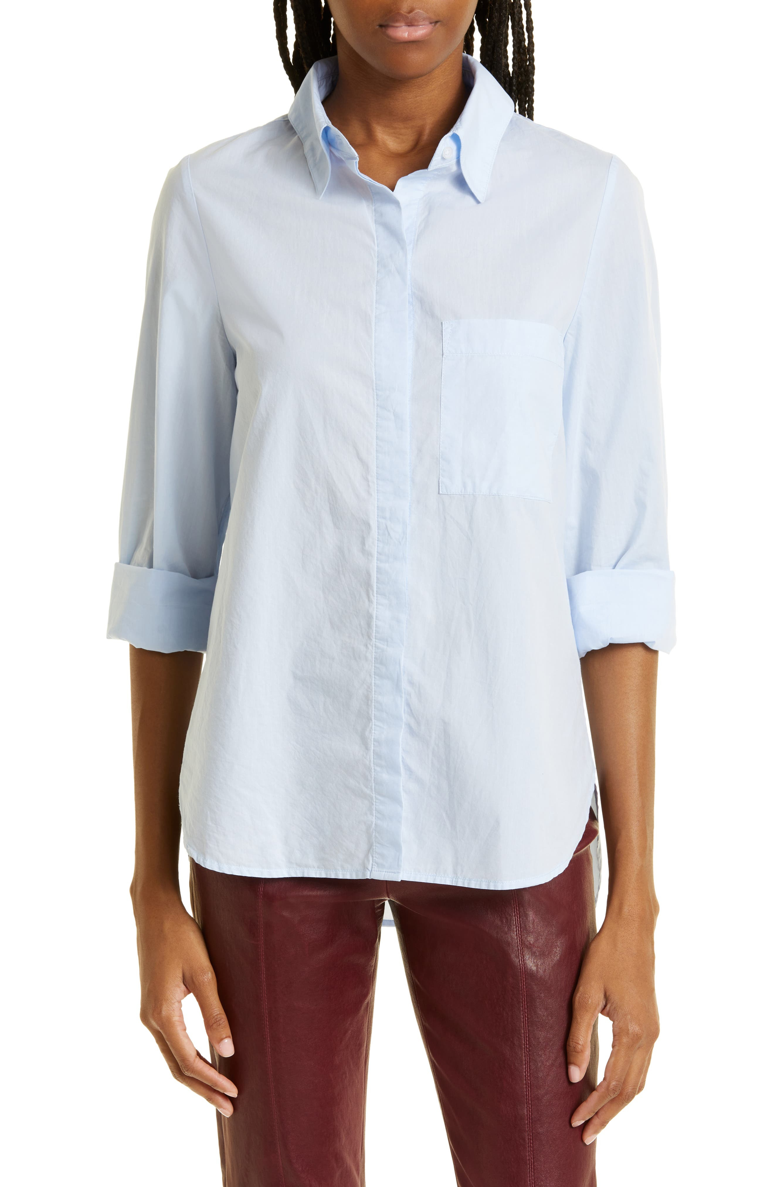 TWP The Boyfriend Cotton Button-Up Shirt in Baby Blue at Nordstrom - 1