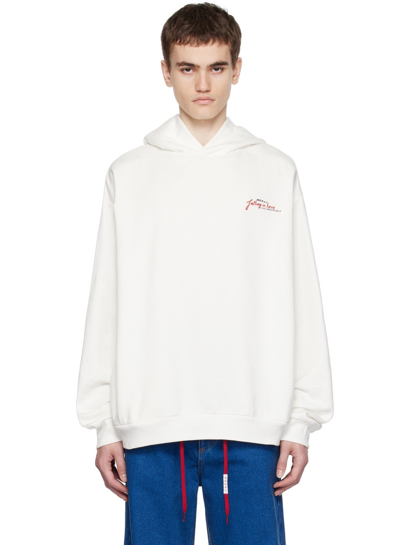 White Printed Hoodie - 1