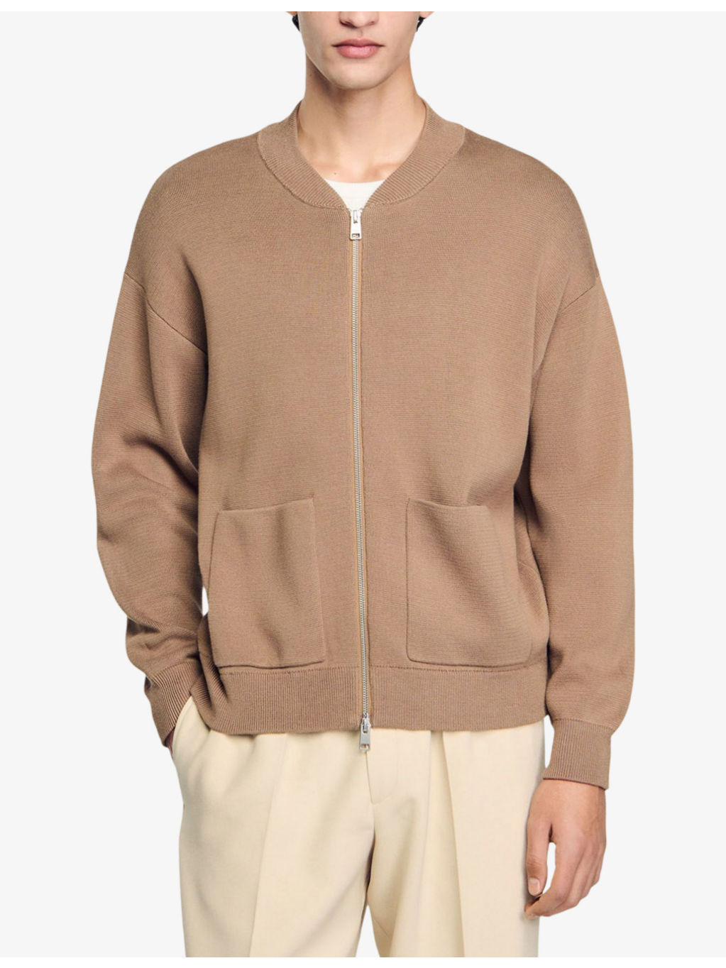 Ribbed-Collar Regular-Fit Cotton-Blend Knitted Jacket - 3