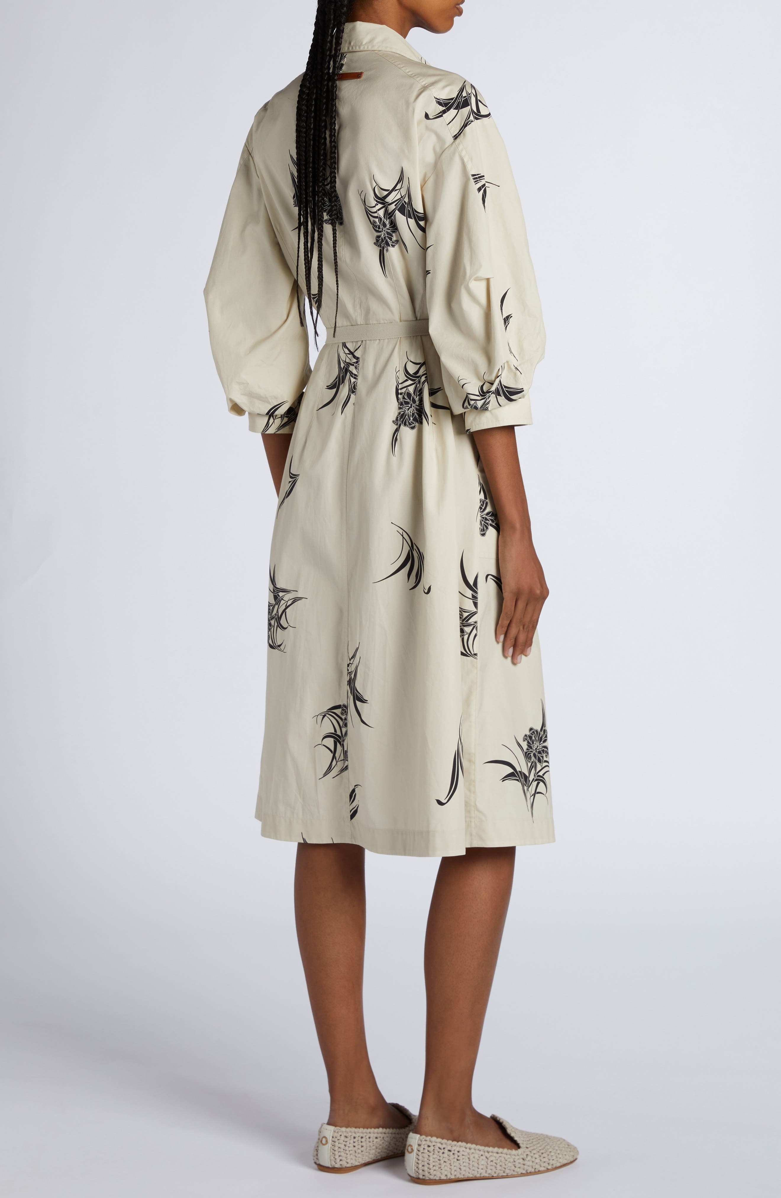 Moncler Floral Print Cotton Belted Shirtdress in Light Beige Print at Nordstrom - 3