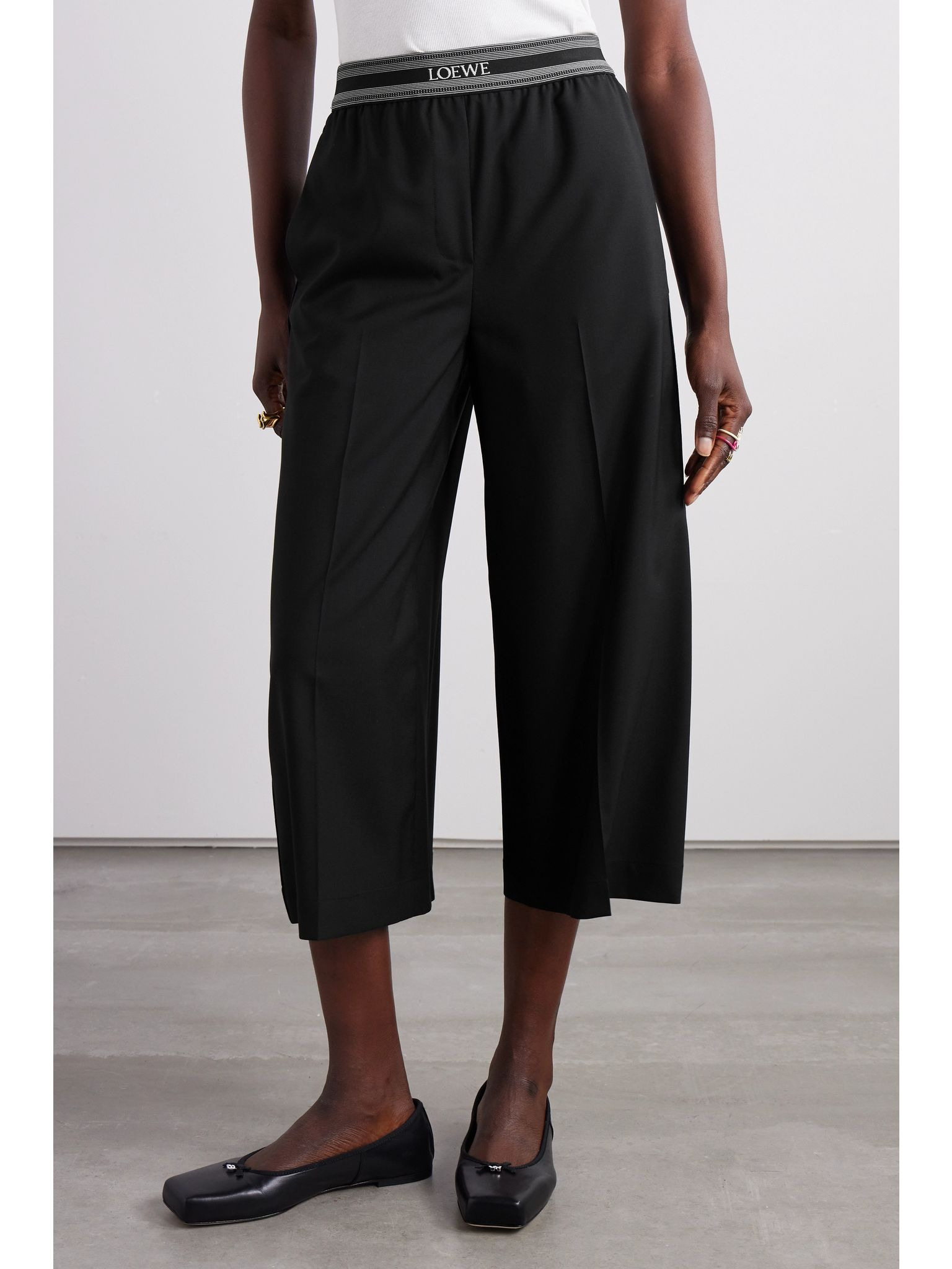 Jacquard-trimmed wool culottes Black - 3